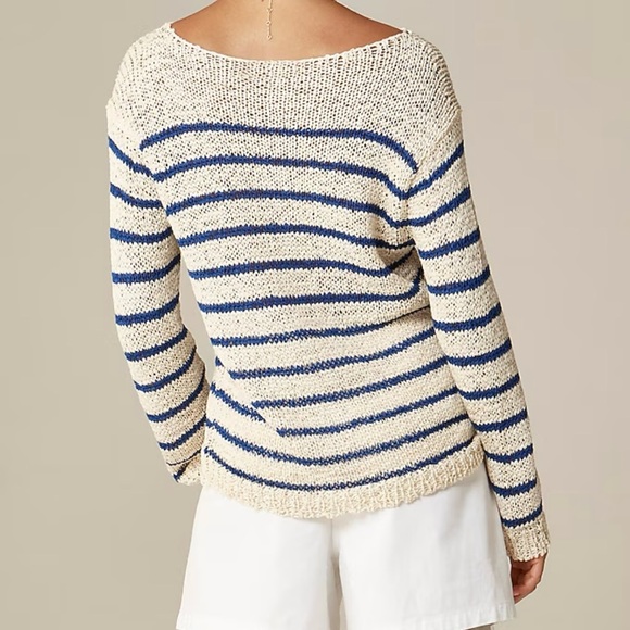 J. Crew Blue & Cream Montauk Pullover Striped Sweater medium - Picture 2 of 8